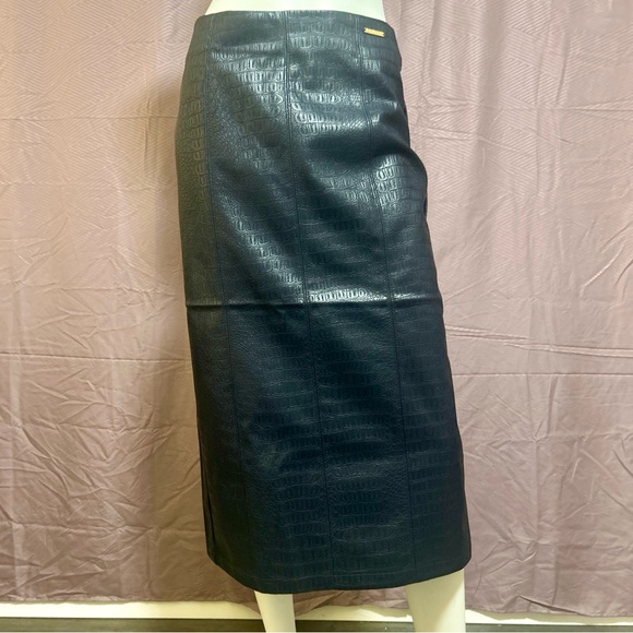 Mark New York Crocodile Embossed Pencil Skirt Dark Navy NWT XS Stretch - Picture 2 of 14